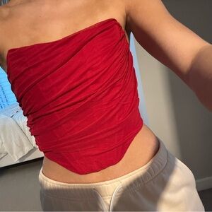 Elegant Red Strapless Top